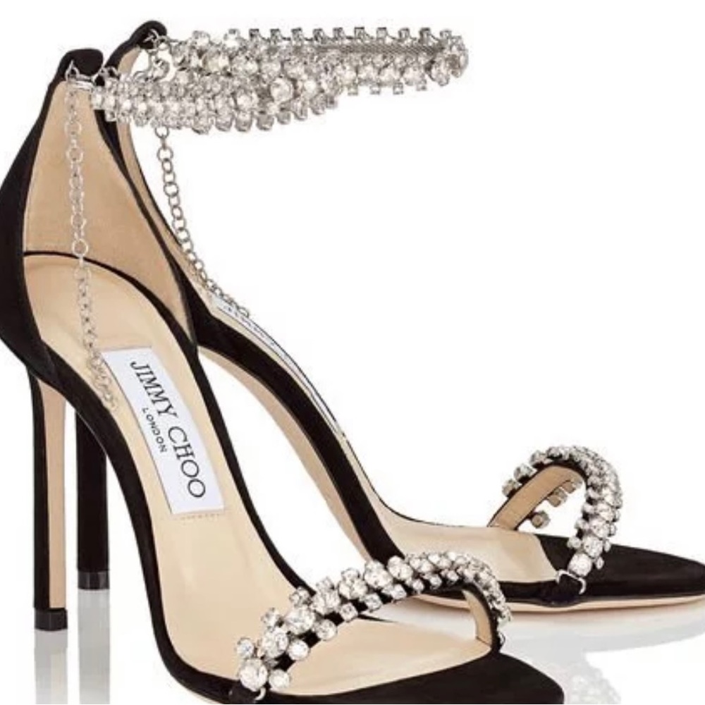 Jimmy Choo Black with Crystal Embellishment Suede Shiloh 100 Heeled Sandals 39